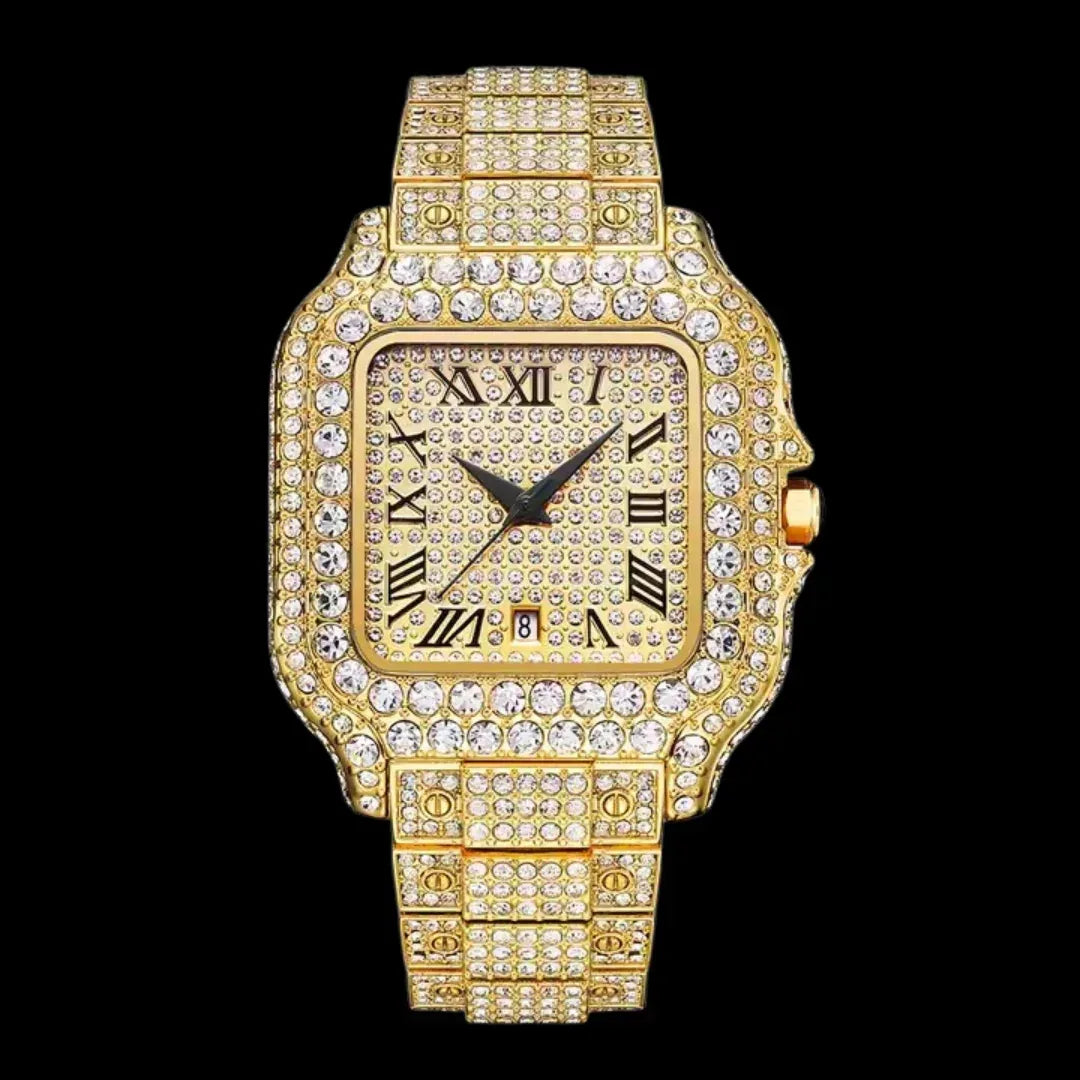 VVS Roman Numerals Square Dial Iced Out Watch – Luxury Hip Hop Style - CaratixJewelry